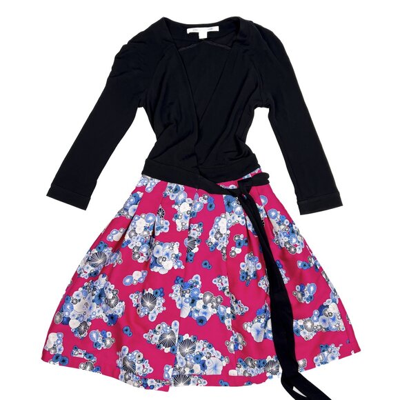 Diane von Furstenberg Jewel Silk Combo Wrap Dress Floating Flowers Size 0 NWOT - Picture 2 of 9